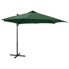 Parasol déporté avec mât et lumières LED Vert 300 cm