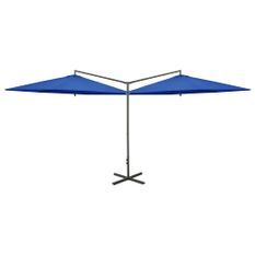 Parasol double avec mât en acier Bleu azuré 600 cm