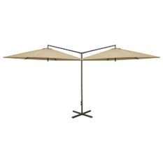 Parasol double avec mât en acier Taupe 600 cm