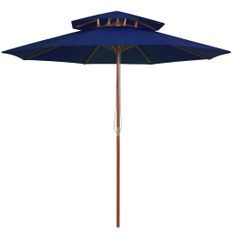 Parasol double avec mât en bois Bleu 270 cm