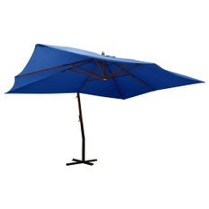 Parasol en porte-à-faux avec mât en bois 400x300 cm Bleu azuré