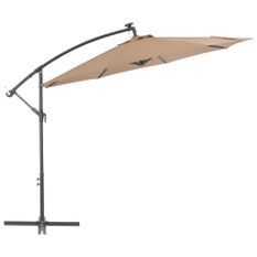 Parasol en porte-à-faux LED et mât en acier 300 cm Taupe