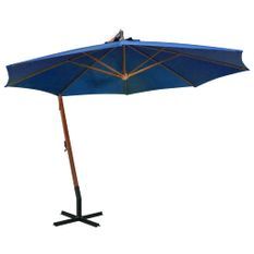 Parasol suspendu avec mât Bleu azuré 3,5x2,9 m Bois de sapin