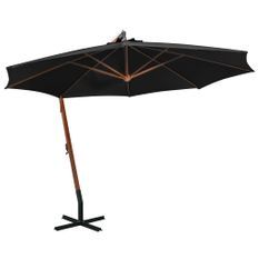 Parasol suspendu avec mât Noir 3,5x2,9 m Bois de sapin massif