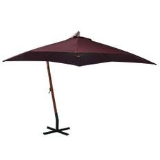 Parasol suspendu avec mât Rouge bordeaux 3x3 m Bois de sapin