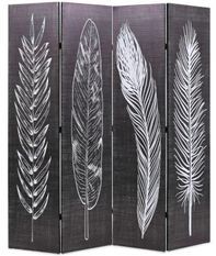Paravent décoratif imprimé 4 volets bois et tissu noir et blanc Kokko