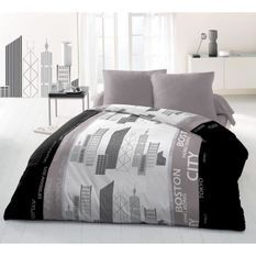 Parure de couette Microfibre DISTRICT - 1 housse de couette 220x240 cm + 2 taies 63x63 cm - Gris et Noir