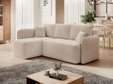 Petit canapé d'angle en velours côtelé convertible avec coffre Takin 206 cm