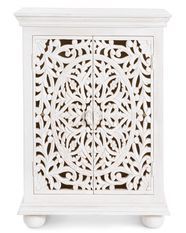 Petit meuble artisanal 2 portes bois massif blanc Nina 70 cm
