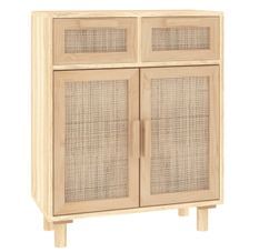 Petit meuble de rangement en bois 2 portes et 2 tiroirs en Rotin naturel 60 cm - Modèle Kaliga