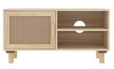 Petit meuble TV en bois 1 porte en Rotin naturel 80 cm - Modèle Kaliga