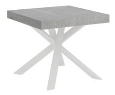 Petit table carrée extensible 90x90 à 194 cm gris ciment et blanc Karzy