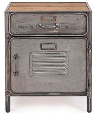 Petite armoire basse vintage acier argenté 1 porte 1 tiroir Zaka 45 cm