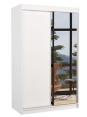 Petite armoire de chambre 2 portes coulissantes 1 bois blanc 1 miroir Roxane 120 cm