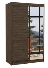Petite armoire de chambre 2 portes coulissantes 1 bois marron 1 miroir Roxane 120 cm