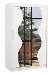 Petite armoire de chambre 2 portes coulissantes bois blanc et miroir Vaguz 120 cm