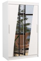Petite armoire de chambre 2 portes coulissantes bois blanc et miroirs en diagonale Texano 120 cm