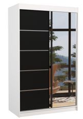 Petite armoire de chambre 2 portes coulissantes bois blanc et noir avec miroir Noka 120 cm