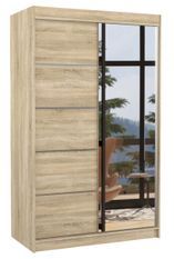 Petite armoire de chambre 2 portes coulissantes bois clair et miroir Noka 120 cm