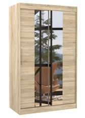 Petite armoire de chambre 2 portes coulissantes bois clair et miroir Tinko 120 cm