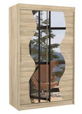 Petite armoire de chambre 2 portes coulissantes bois clair et miroir Vaguz 120 cm