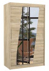 Petite armoire de chambre 2 portes coulissantes bois clair et miroirs en diagonale Texano 120 cm