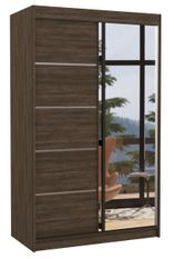Petite armoire de chambre 2 portes coulissantes bois foncé et miroir Noka 120 cm