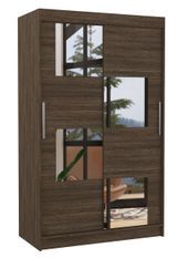 Petite armoire de chambre 2 portes coulissantes bois marron et 4 miroirs Luko 120 cm
