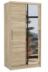 Petite armoire de chambre 2 portes coulissantes naturel avec miroir Bazo 100 cm