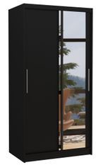 Petite armoire de chambre 2 portes coulissantes noir avec miroir Bazo 100 cm