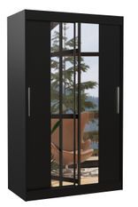 Petite armoire de chambre 2 portes coulissantes noir et miroir Tinko 120 cm