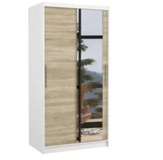 Petite armoire de chambre BAZO 2 portes coulissantes bois et miroir