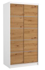 Petite armoire de chambre blanche 2 portes coulissantes en bois artisan Rika 100 cm