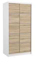 Petite armoire de chambre blanche 2 portes coulissantes en bois clair Rika 100 cm