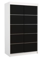 Petite armoire de chambre blanche et noir avec 2 portes coulissantes Benko 120 cm