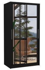 Petite armoire de chambre noir 2 portes coulissantes avec miroir Niko 100 cm