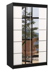 Petite armoire design de chambre à coucher 2 portes coulissantes noir et blanc avec miroir Kinzo 120 cm