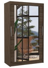 Petite armoire moderne de chambre à coucher marron avec 2 portes coulissantes miroir Ibizo 120 cm