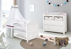 Petite chambre bébé 2 pièces pin massif blanc Nina 70x140 cm