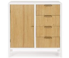 Petite commode 1 porte 4 tiroirs CHARLEY 80 cm – Blanc & naturel