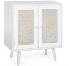 Petite commode 2 portes MONTIEL 66 cm – Bois & tissu lin