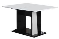Petite table à manger extensible bois blanc et noir vernis laqué brillant Bilia 140 à 180 cm