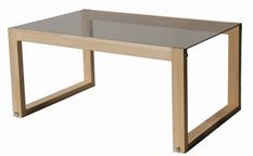 Petite table basse en bois massif naturel et plateau en verre trempé Darone 85 cm