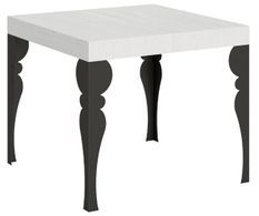Petite table carrée 90/90 cm extensible 10 personnes 90 à 246 cm blanc et pieds gris foncé Kalane