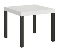 Petite table carrée 90/90 cm extensible 10 personnes 90 à 246 cm blanche et métal anthracite Evy