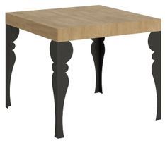 Petite table carrée 90/90 cm extensible 10 personnes 90 à 246 cm bois naturel et pieds gris foncé Kalane