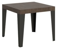 Petite table carrée 90/90 cm extensible 10 personnes 90 à 246 cm bois noyer et pieds métal anthracite Flavio