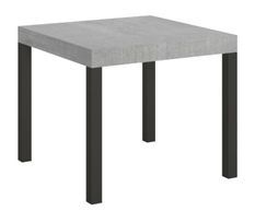 Petite table carrée 90/90 cm extensible 10 personnes 90 à 246 cm gris béton et métal anthracite Evy