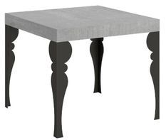 Petite table carrée 90/90 cm extensible 10 personnes 90 à 246 cm gris béton et pieds gris foncé Kalane