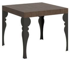 Petite table carrée 90/90 cm extensible 10 personnes 90 à 246 cm marron et pieds gris foncé Kalane